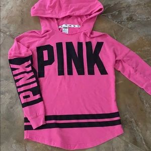 PINK Long sleeve hooded distressed tee shirt